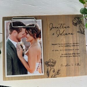 Rustic Wooden Wedding Invitation Picture Frame with Clip